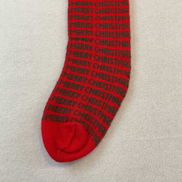 Dept 56 Knit Stocking Merry Christmas Red Green Vintage 1983 Taiwan Pom Poms - Picture 9 of 10